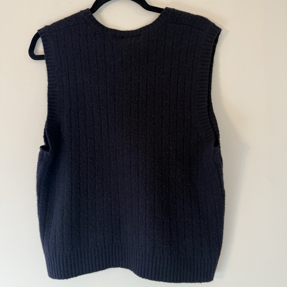 Men's Large Black V-Neck Sweater Vest 100% Lambswool Sleeveless Grandpacore - Picture 2 of 9